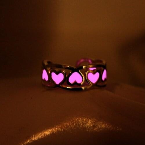 Women Fashion cupronickel Rings Glowing jewelry Glow In The Dark heart love Ring red pink Original Luminous ring gift for girl