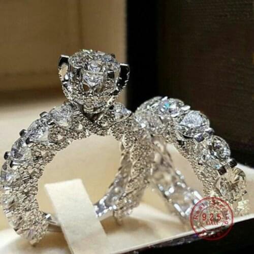 Luxury Brand Fashion Silver Color Bridal Set Ring For Women With Paved Micro Hollow Out Zircon Crystal Wedding Jewelry