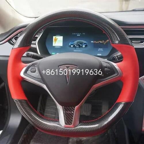 Top Leather Car Steering Wheel Stitch on Wrap Cover For Tesla Model S Model X 2014-2020