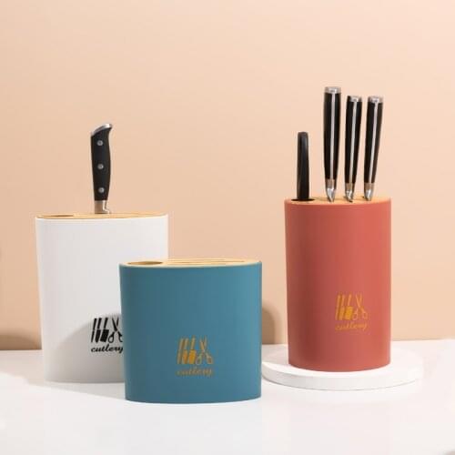 Nordic Style Multi-Function Household Knife Holder Stand Inserted Storage Rack Shelf Removable Bamboo Cover Kitchen Accessories