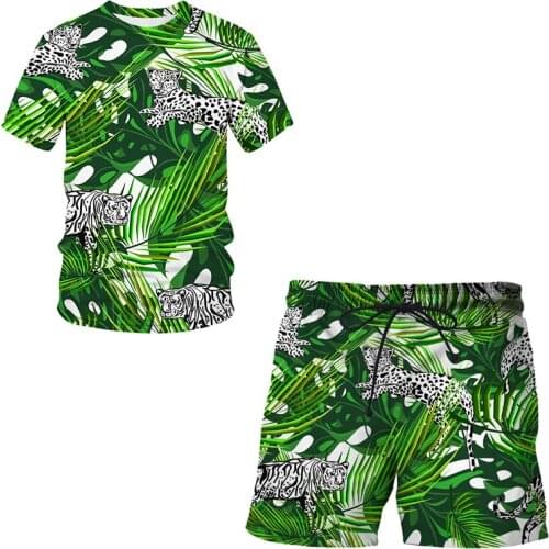 2021 new summer Leopard Print Cartoon 3D Print Men/Women Shorts + T shirt Suit sets men/women clothing swim shorts male