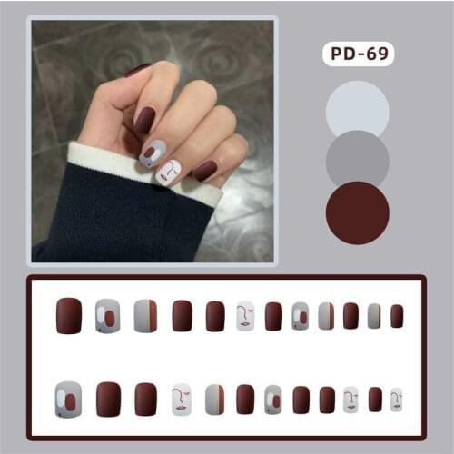 Fake Nails Short Abstract Face Wear-Resistant Nail Stickers Finished Nail Stickers 24 Stickers With Glue SK88