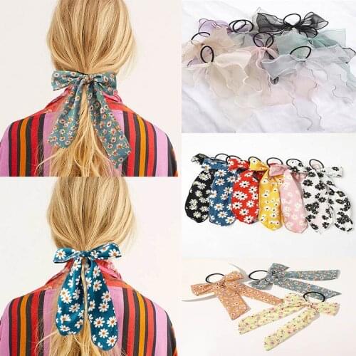 New Women Hair Accessories Korean Fashion Elastic Hair Bands Rope Vintage Girl Hair Ribbons Floral Colors Headwear Headband