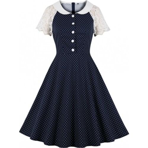 Summer Autumn Women Retro Dress 50s 60s Vintage Rockabilly Swing Feminino Vestidos Turn-down Collar Short Sleeves Midi Dresses