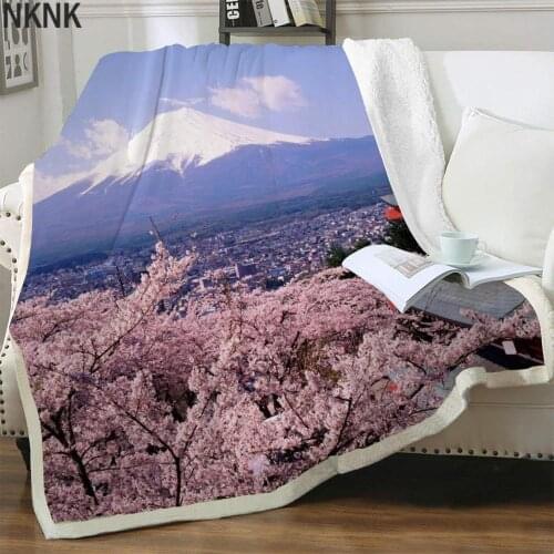 NKNK Landscape Blanket Cherry Blossoms Plush Throw Blanket Romantic Bedding Throw Love Bedspread For Bed Sherpa Blanket Animal