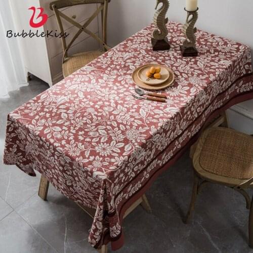 Bubble Kiss Rectangular Table Cloth Home Dust Proof Table Mat Red Flowers Pattern Coffee Tables Decor Easy To Clean Tablecloths