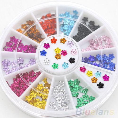 Multi-Color Glitters Rhinestones Flower Studs Manicure Wheel Nail Art Decorations