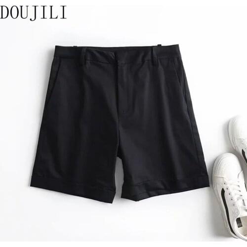 DOUJILI Hot Summer Shorts High Waist Zipper Solid Color Black Short Pants For Women Female Casual Wearing
