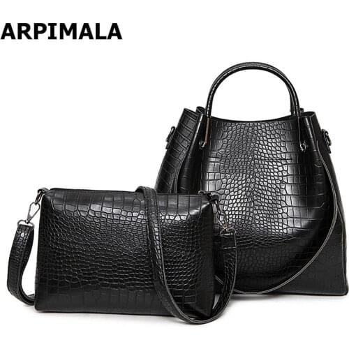 ARPIMALA Crocodile Pattern Bucket Bags Fashion PU Leather Handbags Big Casual Women Messenger Bag Luxury Designer Tote 2 pcs/set