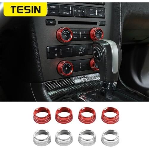 TESIN Aluminum Alloy Car Audio Air Conditioner Switch Knob Decoration Trim Cover Ring For Ford Mustang 2011-2014 Car Accessories