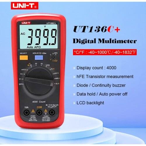 UNI-T UT136C+ Auto Range Digital Multimeter AC/DC 1000V 10A multimetro 4 times/second sampling rate with HFE Hz Temperature Test