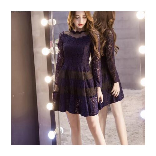 Vintage 2021 Korean Style A Line Lace Women Dress Elegant Full Sleeve Sexy Ladies Dresses Work Party Femme Vestidos Z506