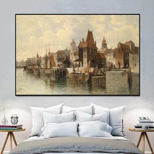 Resorts Vintage Water Town Venice Seascape Painting on Canvas Print and Poster Cuadros Modern Wall Art Pictures for Living Room