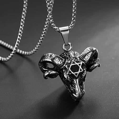 Valily Vintage 316 Stainless Steel David Star Goat Necklace Nordic religion Symbol Sheep Head Pendant &Necklaces Jewelry