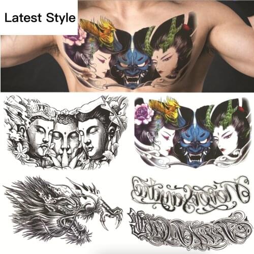 Temporary Tattoo Art Stickers for Men Body False Tatoo Buddha Face Letter Summer Waterproof Fake Tattoo Tattoo Supplies
