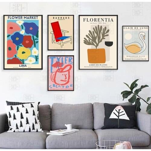 Exhibition Flower Market Wall Art Poster Abstract Line Chair Canvas Painting Vintage Florentia Style Wall Picture Decoration