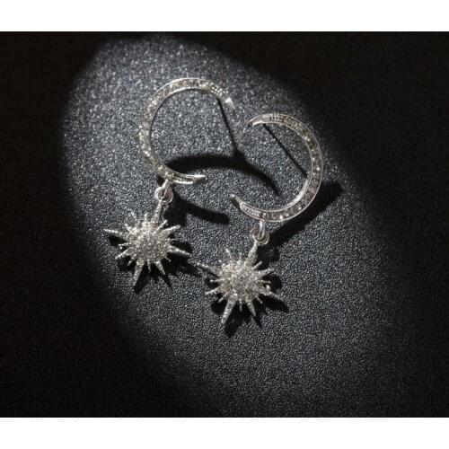 South Korean Hipster Xingyue Exaggerated Temperament Full Crystal Earrings Moon Sun Fashion Earrings Super Flash Earrings
