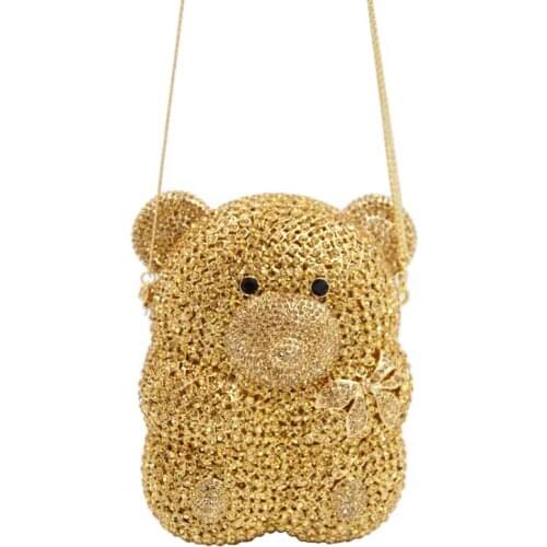 Newest Animal Shape Shimmering Evening bag Women Clutch Purse Shiny Handbags Party Wedding Silver Gold Candy Bear Chain Handbag