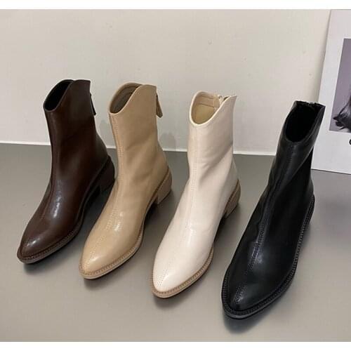 2021 New Autumn Winter Fahion Ankle Boots Female Platform PU Leather Solid Shoes Ladies Slide Zip Suqare Heels Comfortable Boot