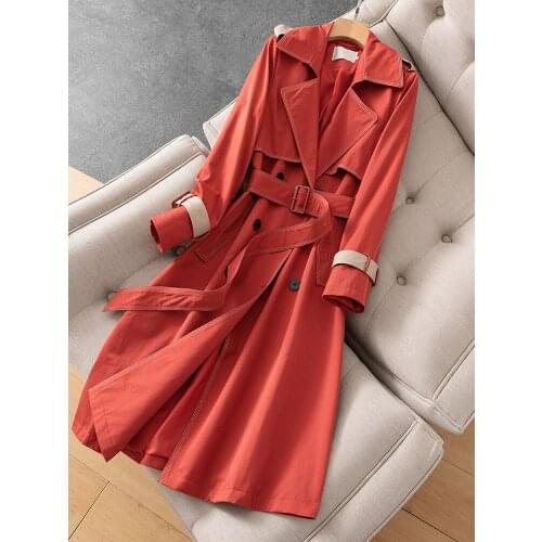 Womens Splicing Windbreaker Long Coat Over the Knee 2021 New Slim Autumn and Winter Temperament Coat High End Atmosphere