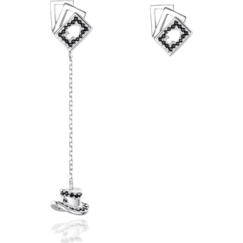 S925 Sterling Silver Magic Hat Playing Card Lady Earrings