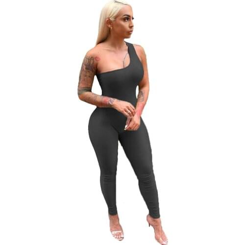 Womens Summer Fitness Jumpsuit Sexy Cool One Shoulder Sleeveless Hip Lifting Sports Jumpsuit Vacation Breathable Tight Suits