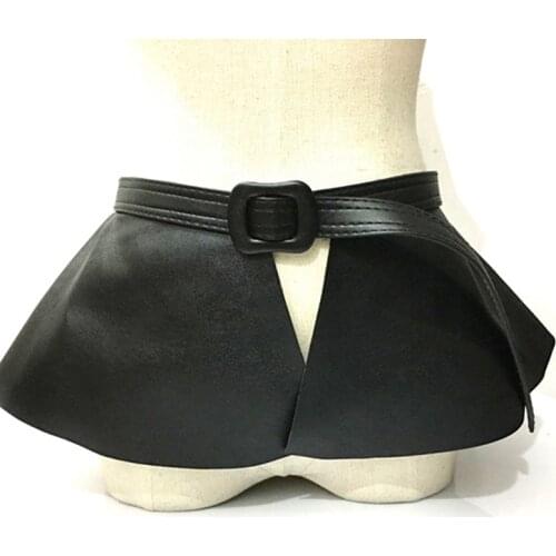 Women Cummerbunds Fashion Causal Leather Skirt Ruffle Wide Belts Women Decorated Cummerbunds Femme Clothing Decoration