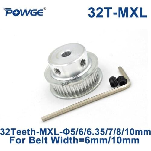 POWGE Inch 32 Teeth MXL Timing pulley Bore 5/6/6.35/7/8/10mm for width 6mm 10mm MXL synchronous Belt Gear wheel 32teeth 32T
