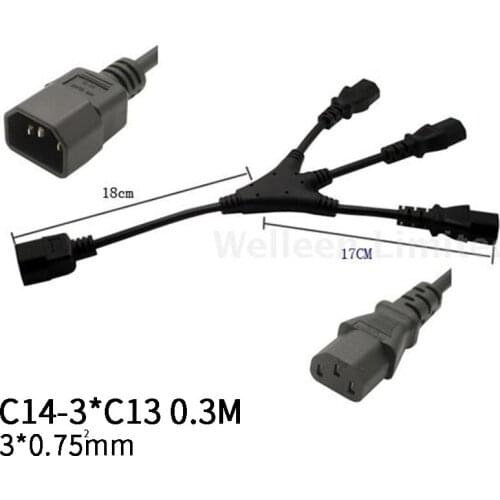 0.3M 3*0.75mm Square C14-3*C13 IEC320 C14 Male Plug To C13 Female Y Type Power Extension Cable Cord Power Adapter Wire 10A/250V