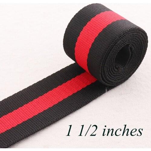 1 1/2" Cotton Webbing Black Red Stripedbag strap 38mm Ribbon Heavy Weight Bag Purse Straps Totes Belts Tape Bag Handle webbing