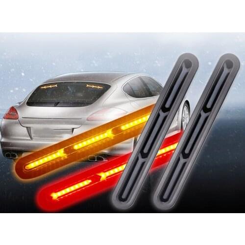 1 Pair Fish Bone Tail Brake Turn Signals Auto Led Light Rear Windscreen Red Flowing Amber Driving Lamp for Car Trunk Brake Light