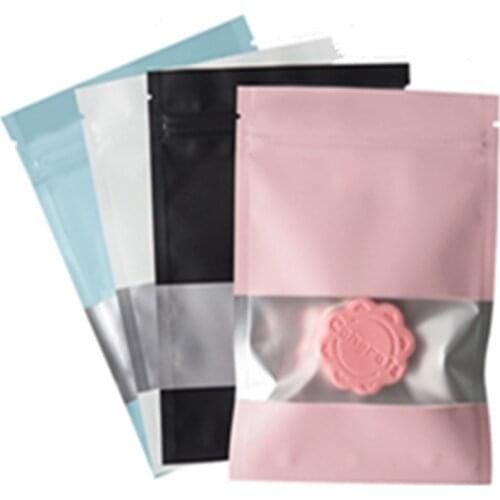 100Pcs Colorful Mylar Foil Zip Lock Self Seal Bag with Frosted Window Resealable Reusable Food Snack Candy Tea Storage Pouches