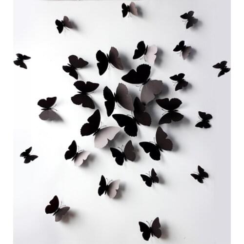 12Pcs PVC 3D Black Magnet Butterfly Wall Decals Removable DIY Wall Stickers Murals Baby Bedroom TV Living Room Home Art Decor