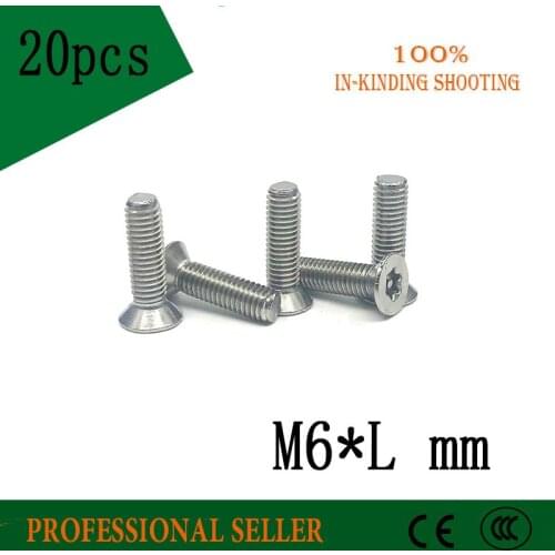 20pc M6*L mm 304 Stainless steel Inner Six-point Star Socket countersunk head security screw with column machine screw