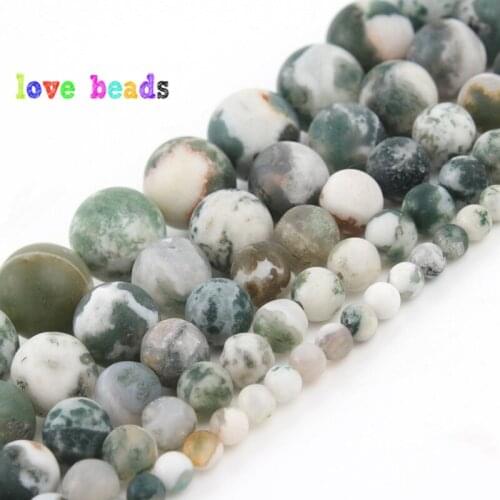 Natural Matte Stone Beads Tree Agates Round Loose Beads for Jewelry Making DIY Bracelet 15" Perles Minerals Beads 4/6/8/10/12mm