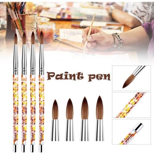 Nail Art Brush Acrylic Uv Gel Glitter Painting Brushes Crystal Handle Nylon Hair Carving Flower Pens For Nail Art Stickers