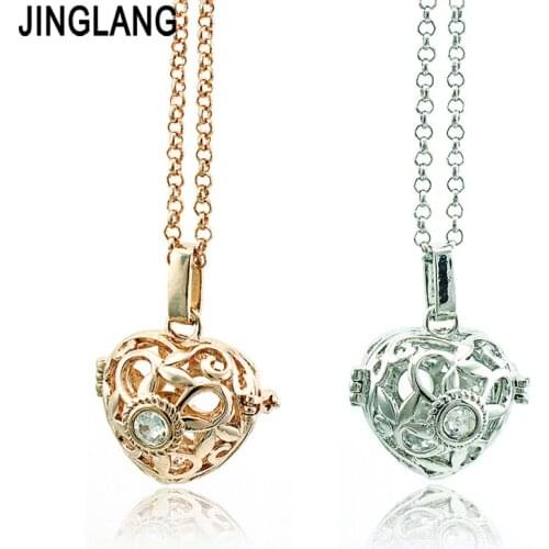JINGLANG Fashion Angel 2 Color Heart Charms Cage Chime Music Ball Pendants Necklace For Pregnant Women Jewelry