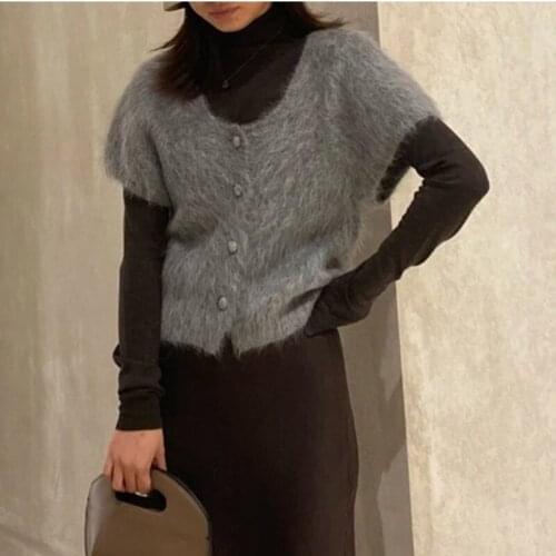 Nordic Tote Alpaca Sweater Womens Round Neck Solid Alpaca Hair Plush Knitted Cardigan Autumn Womens Tops Blouses Faux Fur Vest