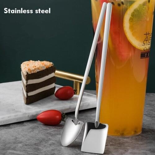 Coffee Spoon Shovel Stainless Steel Retro Multi-Color Ice Cream Dessert Engineering Creative Square Head Scoop Kitchen Gadget