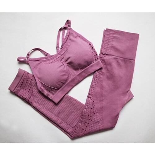 Fun Orange Seamless Women Leggings+Strappy Bra 2 Piece Set Gym Fitness Clothing High Waist sport Leggings Set Running Sportswear