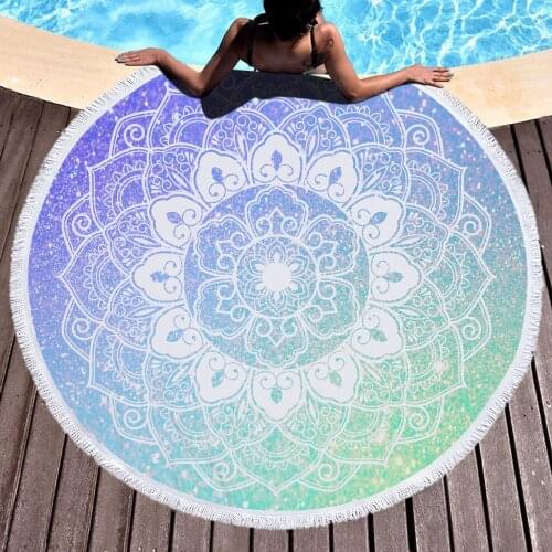 Mandala Printed Round Beach Towel Fringed Edge Sunscreen Shawl Outdoor Picnic Mat Swimming Pool Cushion Microfiber Bath Towels