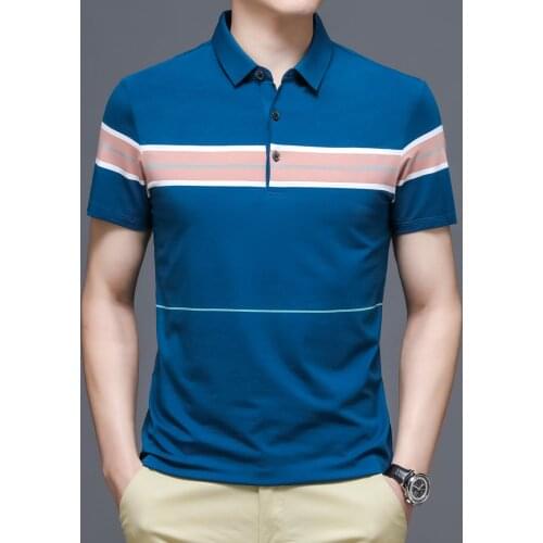 Summer mens clothing, color-stripe striped POLO shirt, business casual POLO shirt, short-sleeved plus size POLO shirt