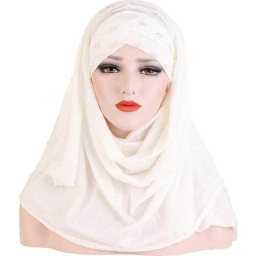 Fashion Beading Plain Color Women Hijab Adult Muslim Scarf Inner Hijab Ladies Islamic Headband Turban Headwrap For Women