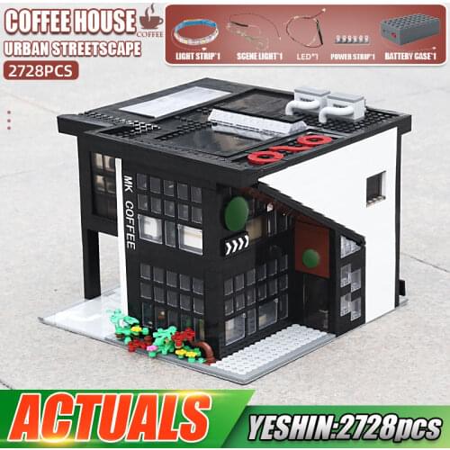 MOULD KING 16036 Streetview Building MOC-45635 Modern Cafe Model With Led Parts Building Blocks Bricks Kid Christmas Toys Gift