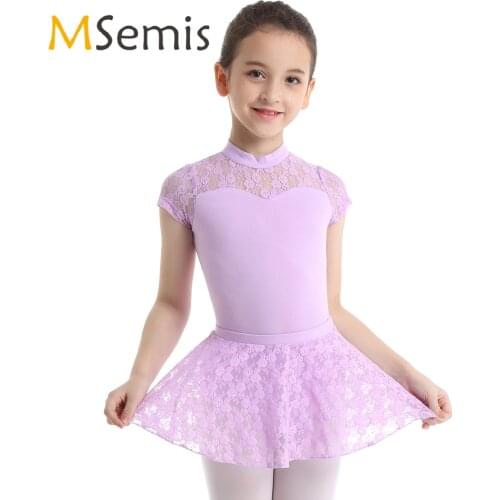 MSemis Girls Lace Ballet Dancewear with Ballet Tutu Skirt Ballerina Gymnastics Leotard for Kids Skating Tango Dance Costume Set