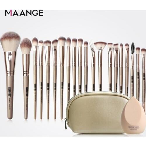 MAANGE Pro 12/18/20 PCS Makeup Brushes Set with Bag +1Pcs Sponge Beauty Powder Foundation Eyeshadow Make Up Brush Synthetic Wool