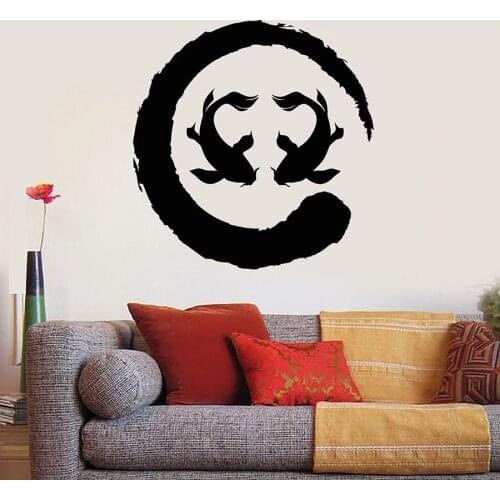 Asian Style Wall Decal Two Koi Fish Circle Enso Zen Symbol Door Window Vinyl Stickers Meditation Room Bedroom Home Decor Q112