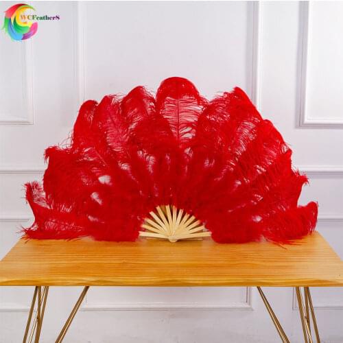 Natural Dyed Red Ostrich With Marabou Feather Fan Burlesque Showgirl & Boudoir Decorative Feather Fan Dance Party Wedding Props