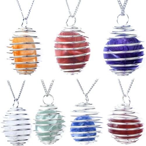 Irregular Chakra Healing Crystal Stone Pendant Necklace Wire Wrapped Planet Shape for Meditation Spiritual Reiki Balancing