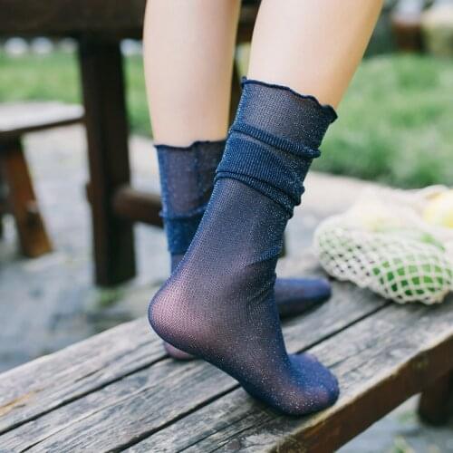 Sale 1 pair Breathable Mesh Hosiery Print Pattern Ankle Socks Sexy Middle Tube Summer Loose Low Cut Glass Lace Women Socks